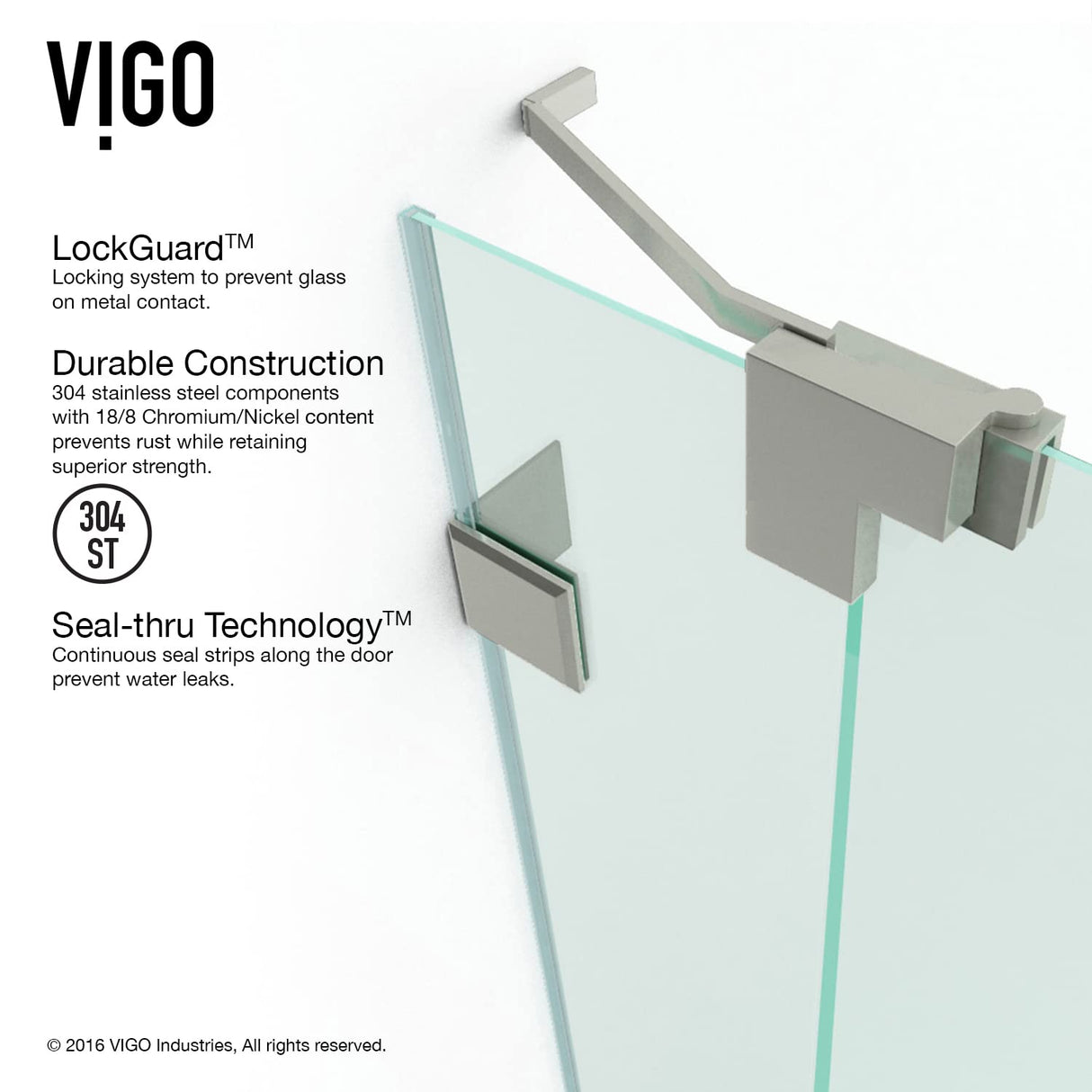 VIGO Adjustable 54 - 60 in. W x 72 in. H Frameless Pivot Rectangle Shower Door with Clear Tempered Glass and St. Steel Hardware in Brushed Nickel Finish with Reversible Handle - VG6042BNCL60