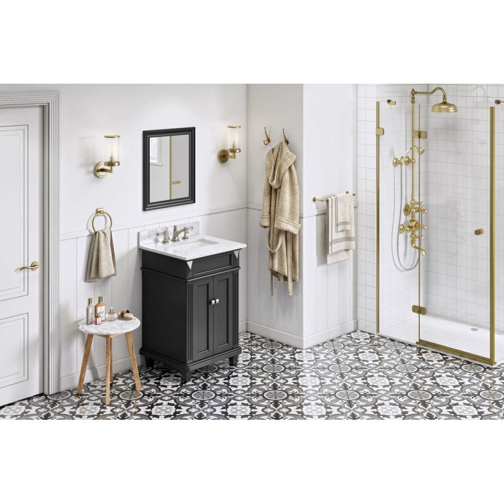 Jeffrey Alexander VKITDOU24BKWCR 24" Black Douglas Vanity, White Carrara Marble Vanity Top, undermount rectangle bowl