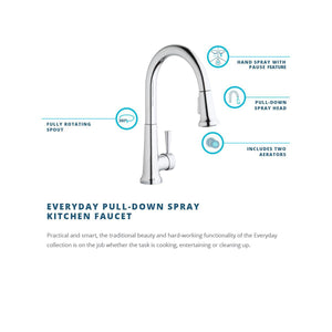 Elkay Everyday LK6000CR Single Hole Deck Mount Kitchen Faucet with Pull-down Spray and Forward Only Lever Handle, Chrome