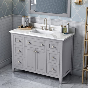 Jeffrey Alexander VKITCHA48GRCQR 48" Grey Chatham Vanity, Calacatta Vienna Quartz Vanity Top, undermount rectangle bowl