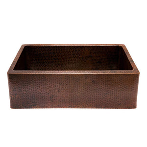 Premier Copper Products KASDB30229 30-Inch Copper Hammered Kitchen Apron Single Basin Sink, Oil Rubbed Bronze