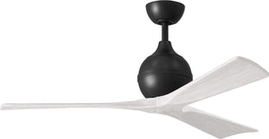 Matthews Fan IR3-BK-MWH-52 Irene-3 three-blade paddle fan in Matte Black finish with 52" solid matte white wood blades.