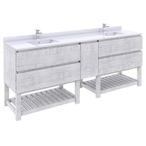 Fresca FCB31-361236RWH-FS-CWH-U Fresca Formosa 84" Floor Standing Open Bottom Double Sink Modern Bathroom Cabinet w/ Top & Sinks in Rustic White
