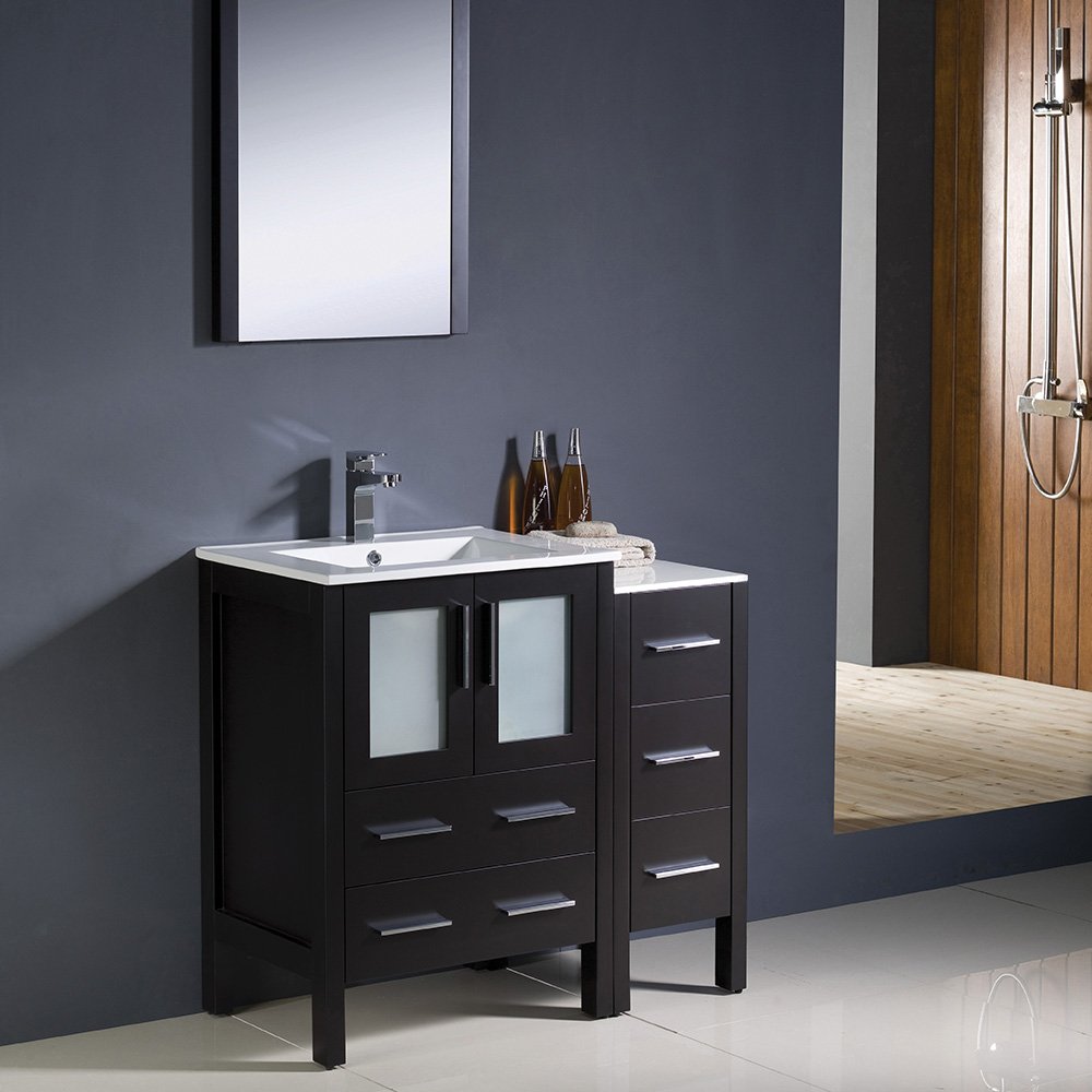 Fresca FVN62-2412ES-UNS Fresca Torino 36" Espresso Modern Bathroom Vanity w/ Side Cabinet & Integrated Sinks