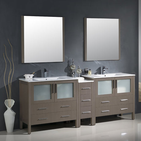 Fresca FVN62-361236GO-UNS Fresca Torino 84" Gray Oak Modern Double Sink Bathroom Vanity w/ Side Cabinet & Integrated Sinks