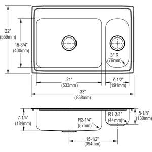 Elkay PSMR3322R4 Sink, Stainless Steel