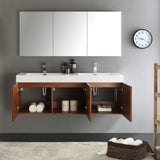 Fresca FVN8093TK-D Fresca Vista 60" Teak Wall Hung Double Sink Modern Bathroom Vanity w/ Medicine Cabinet