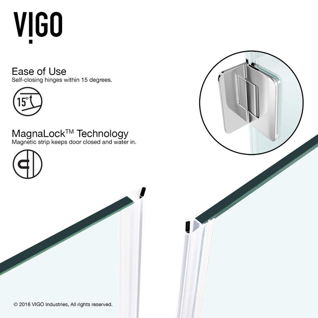 VIGO VG6062CHCL38W 38.13" -38.13" W -78.75" H Frameless Hinged Neo-angle Shower Enclosure with Clear 0.38" Tempered Glass and Stainless Steel Hardware in Chrome Finish with Reversible Handle and Base