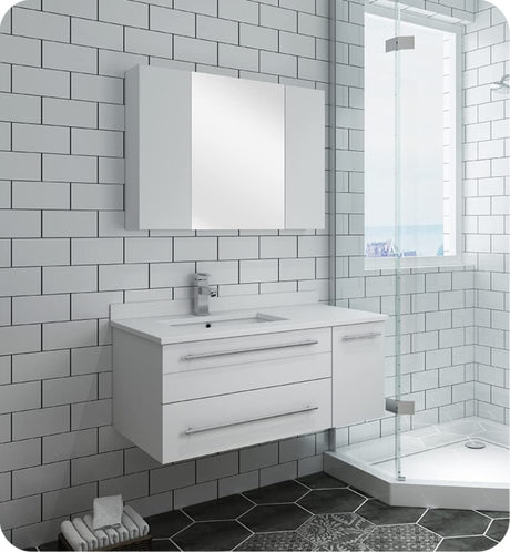 Fresca FVN6136WH-UNS-L Fresca Lucera 36" White Wall Hung Undermount Sink Modern Bathroom Vanity w/ Medicine Cabinet - Left Version