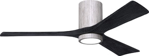 Matthews Fan IR3HLK-BW-BK-52 Irene-3HLK three-blade flush mount paddle fan in Barn Wood finish with 52” solid matte black wood blades and integrated LED light kit.