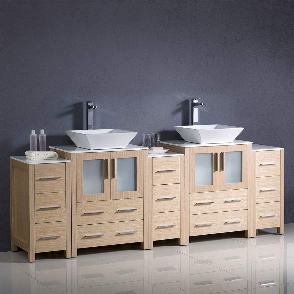 Fresca FCB62-72WH-CWH-V Fresca Torino 84" White Modern Double Sink Bathroom Cabinets w/ Tops & Vessel Sinks