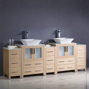 Fresca FCB62-72WH-CWH-V Fresca Torino 84" White Modern Double Sink Bathroom Cabinets w/ Tops & Vessel Sinks