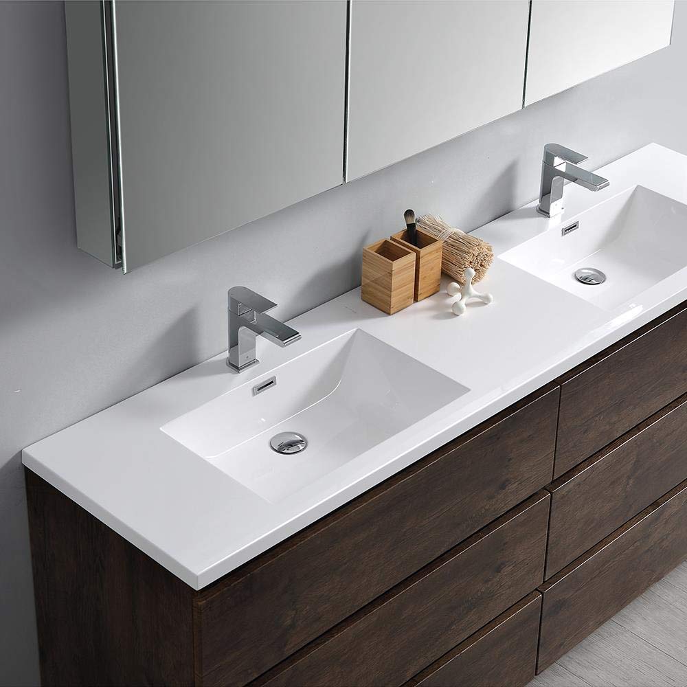 Fresca FVN93-3636RW-D Fresca Lazzaro 72" Rosewood Free Standing Double Sink Modern Bathroom Vanity w/ Medicine Cabinet