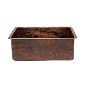 Premier Copper Products KSDB25199 25-Inch Hammered Copper Kitchen Single Basin Sink, Oil Rubbed Bronze