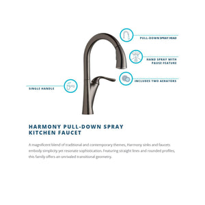 Elkay LKHA4031AS Harmony Antique Steel Single Lever Pull-down Spray Kitchen Faucet