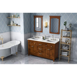 Jeffrey Alexander VKITCHA60CHCQR 60" Chocolate Chatham Vanity, double bowl, Calacatta Vienna Quartz Vanity Top, two undermount rectangle bowls