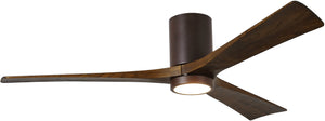 Matthews Fan IR3HLK-TB-WA-60 Irene-3HLK three-blade flush mount paddle fan in Textured Bronze finish with 60” solid walnut tone blades and integrated LED light kit.