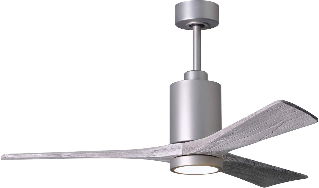 Matthews Fan PA3-BN-BW-52 Patricia-3 three-blade ceiling fan in Brushed Nickel finish with 52” solid barn wood tone blades and dimmable LED light kit 