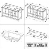 Jeffrey Alexander VKITADD60WHWCR 60" White Addington Vanity, double bowl, White Carrara Marble Vanity Top, two undermount rectangle bowls