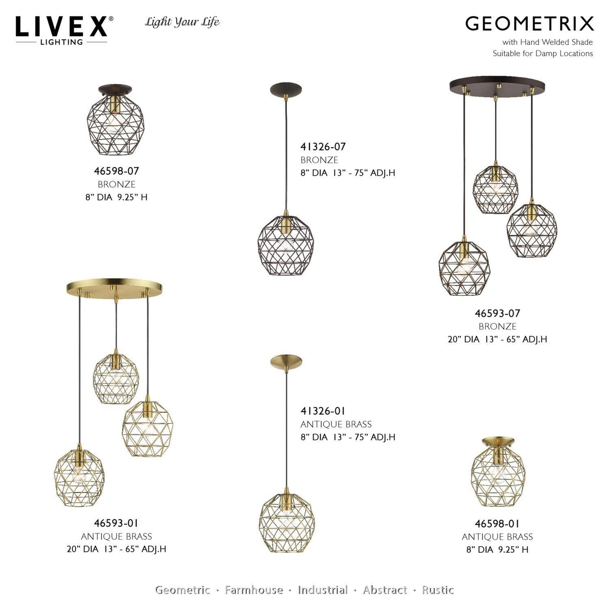 Livex Lighting 46593-01 Geometrix 3 Light 20 inch Antique Brass Pendant Ceiling Light