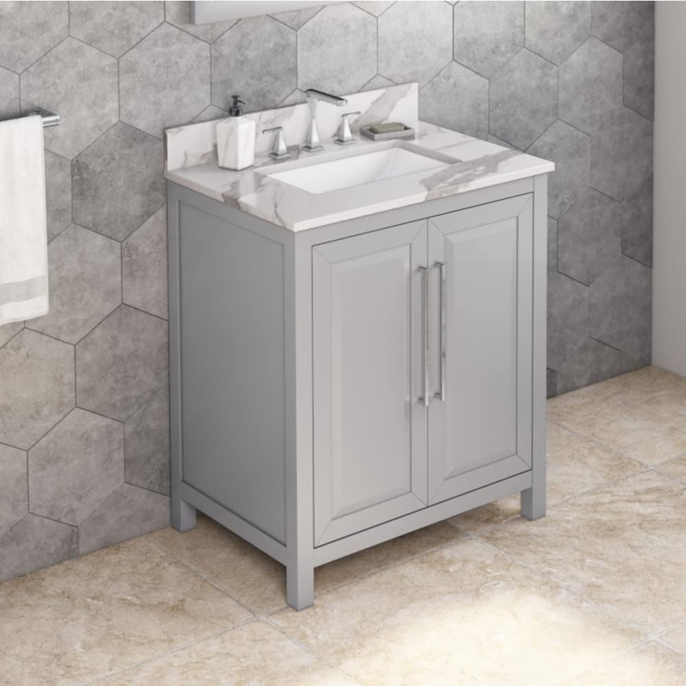 Jeffrey Alexander VKITCAD30GRCQR 30" Grey Cade Vanity, Calacatta Vienna Quartz Vanity Top, undermount rectangle bowl