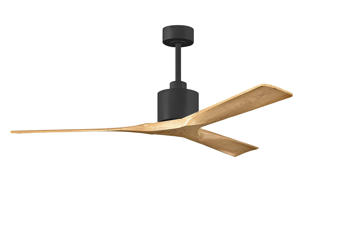 Matthews Fan NK-BK-LM-60 Nan 6-speed ceiling fan in Matte Black finish with 60” solid light maple tone wood blades