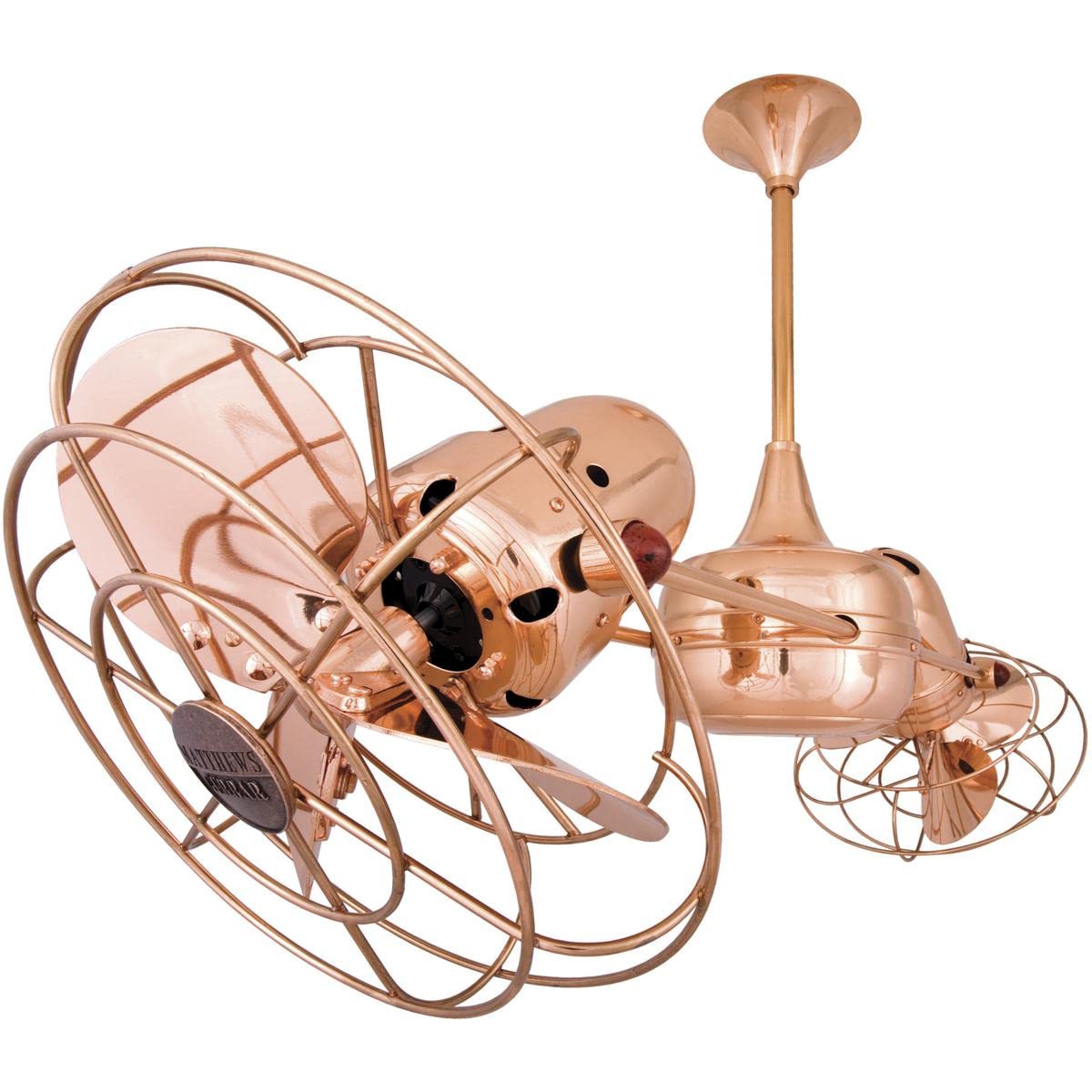 Matthews Fan DD-CP-MTL Duplo Dinamico 360” rotational dual head ceiling fan in Polished Copper finish with Metal blades.