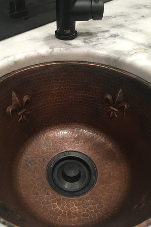 Premier Copper Products BR16FDB3 16-Inch Universal Round Copper with Fleur De Lis Sink and 3.5-Inch Drain Size, Oil Rubbed Bronze