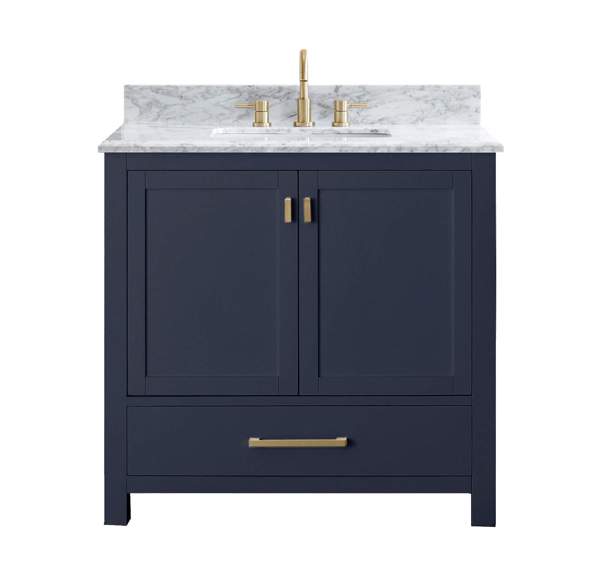 Avanity Modero 37 in. Vanity in Navy Blue with Carrara White Marble Top