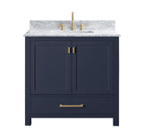 Avanity Modero 37 in. Vanity in Navy Blue with Carrara White Marble Top