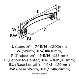 Amerock Cabinet Pull Satin Nickel 6-5/16 inch (160 mm) Center to Center Candler 1 Pack Drawer Pull Drawer Handle Cabinet Hardware