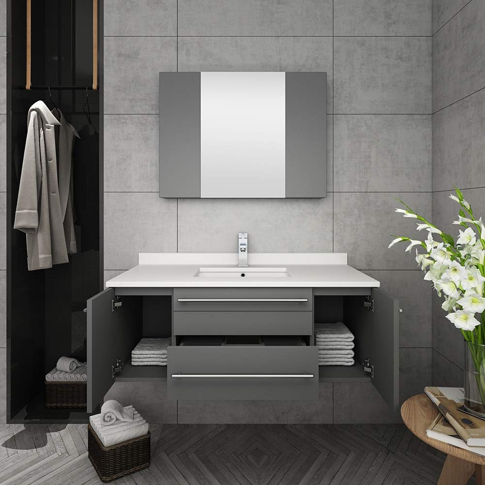 Fresca FVN6142ES-UNS Fresca Lucera 42" Espresso Wall Hung Undermount Sink Modern Bathroom Vanity w/ Medicine Cabinet