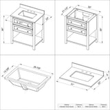 Jeffrey Alexander VKITADL30BLWCR 30" Hale Blue Adler Vanity, White Carrara Marble Vanity Top, undermount rectangle bowl