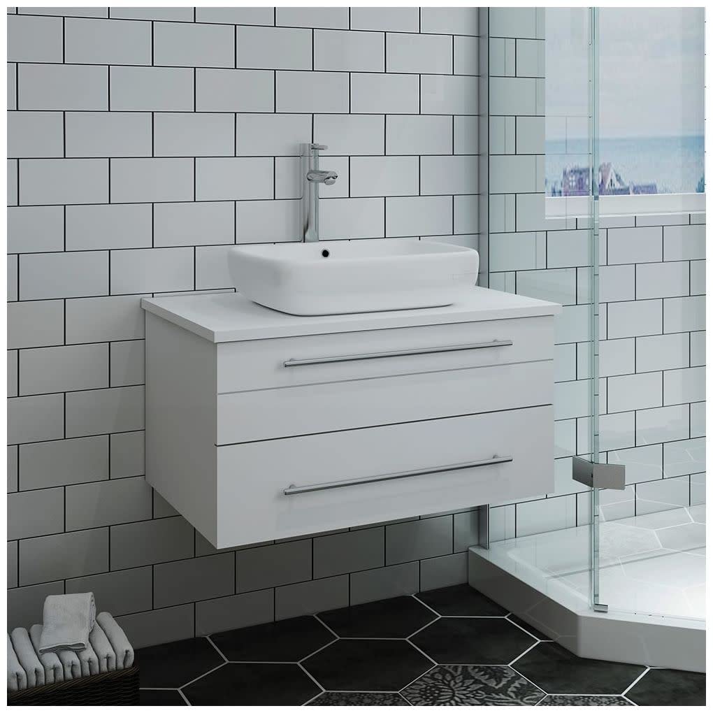 Fresca FCB6130ES-VSL-CWH-V Fresca Lucera 30" Espresso Wall Hung Modern Bathroom Cabinet w/ Top & Vessel Sink