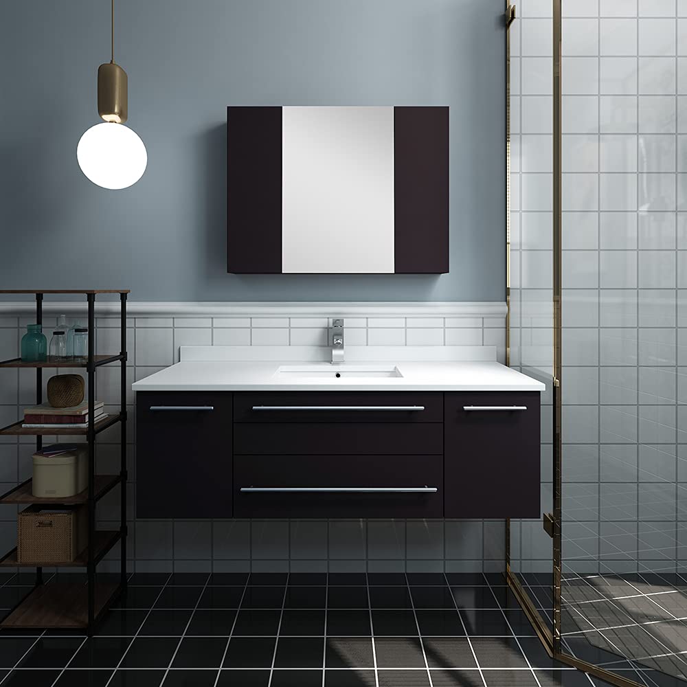 Fresca FVN6148ES-UNS Fresca Lucera 48" Espresso Wall Hung Undermount Sink Modern Bathroom Vanity w/ Medicine Cabinet