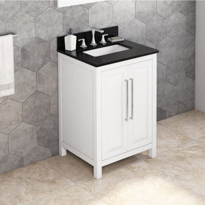 Jeffrey Alexander VKITCAD24WHBGR 24" White Cade Vanity, Black Granite Vanity Top, undermount rectangle bowl
