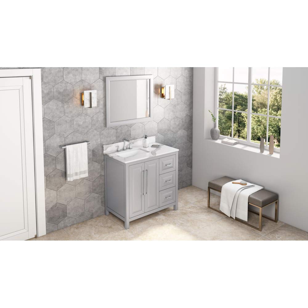 Jeffrey Alexander VKITCAD36GRCQR 36" Grey Cade Vanity, left offset, Calacatta Vienna Quartz Vanity Top, undermount rectangle bowl