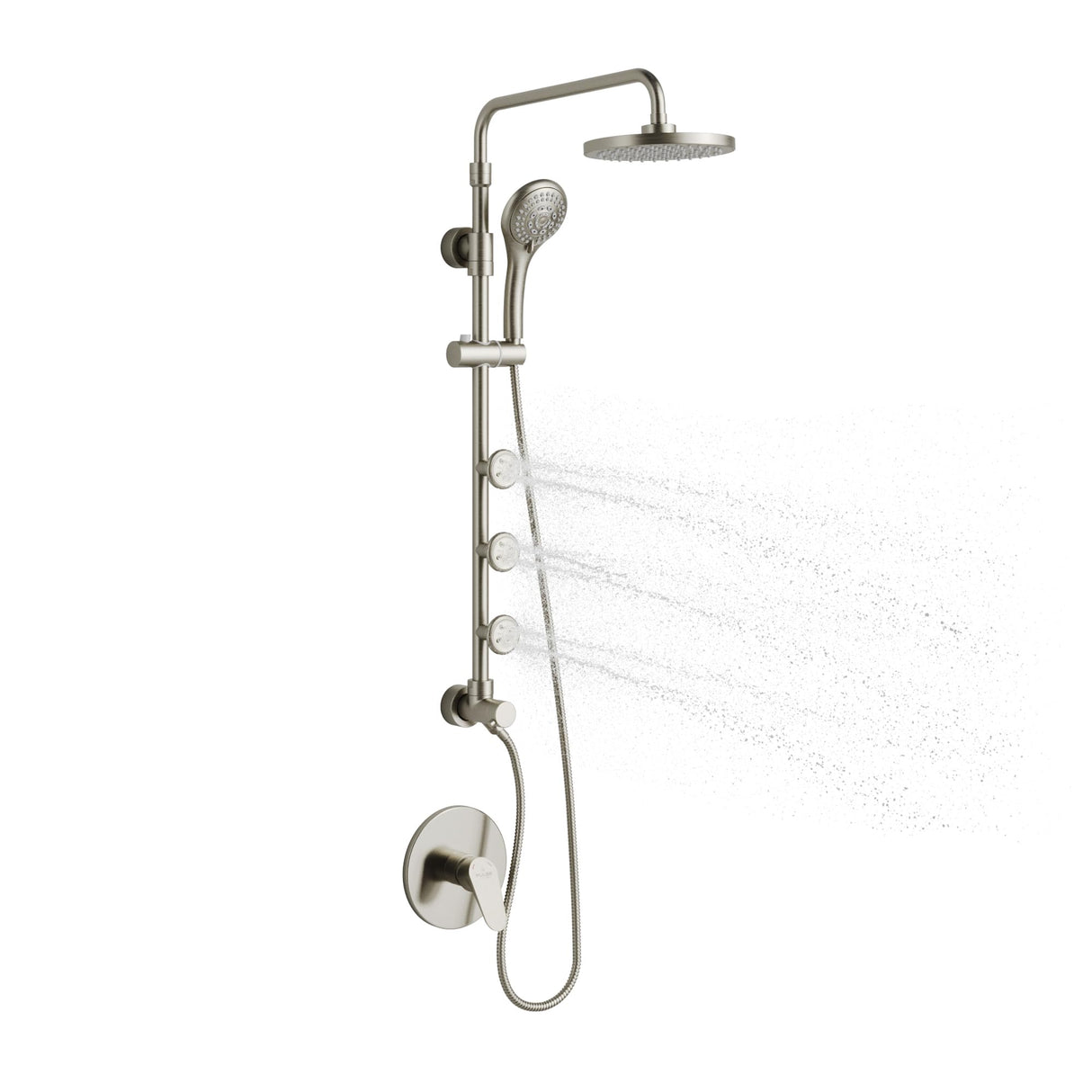 PULSE ShowerSpas 1028-BN Lanikai Shower System with 8" Rain Showerhead, 3 Dual-Function Body Spray Jets, 5-Function Hand Shower, Brushed Nickel, 2.5 GPM