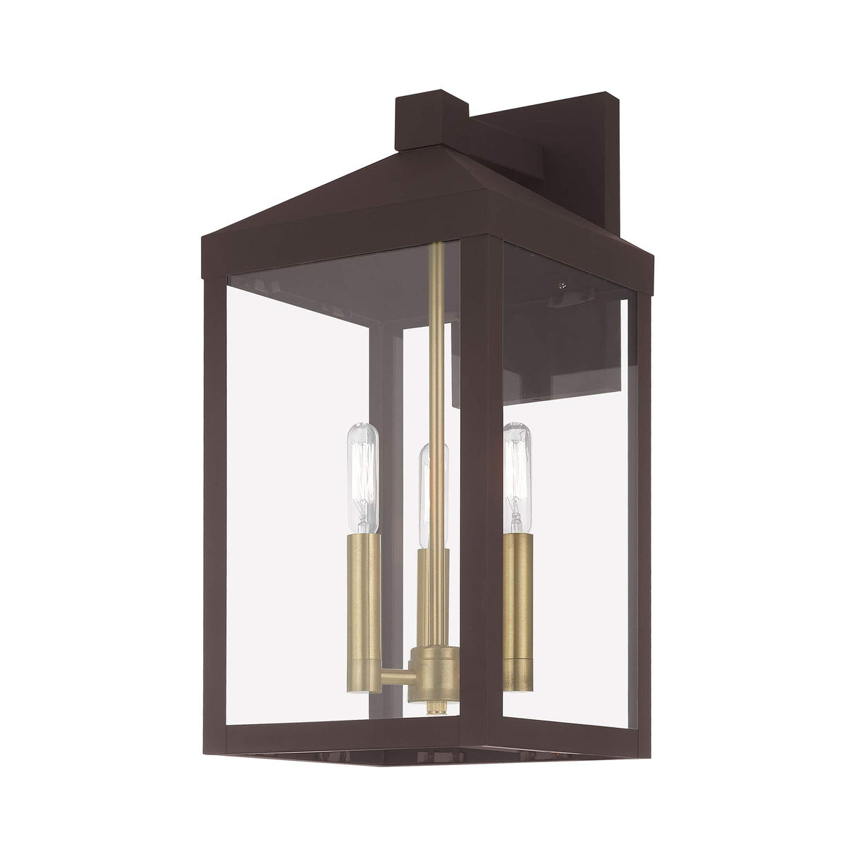Livex Lighting 20584-07 Transitional Three Light Outdoor Wall Lantern from Nyack Collection in Bronze/Dark Finish
