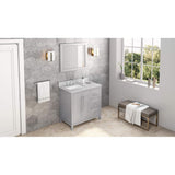 Jeffrey Alexander VKITCAD36GRWCR 36" Grey Cade Vanity, left offset, White Carrara Marble Vanity Top, undermount rectangle bowl