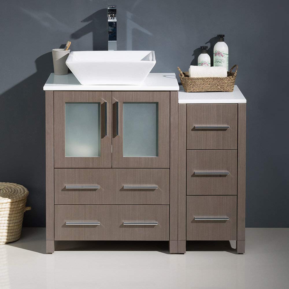 Fresca FCB62-2412GO-CWH-V Fresca Torino 36" Gray Oak Modern Bathroom Cabinets w/ Top & Vessel Sink