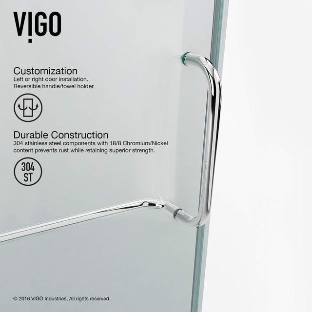 VIGO VG6062CHCL40 38.13" -38.13" W -73.38" H Frameless Hinged Neo-angle Shower Enclosure with Clear 0.38" Tempered Glass and Stainless Steel Hardware in Chrome Finish with Reversible Handle