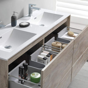 Fresca FVN9260RNW-D Fresca Catania 60" Rustic Natural Wood Wall Hung Double Sink Modern Bathroom Vanity w/ Medicine Cabinet