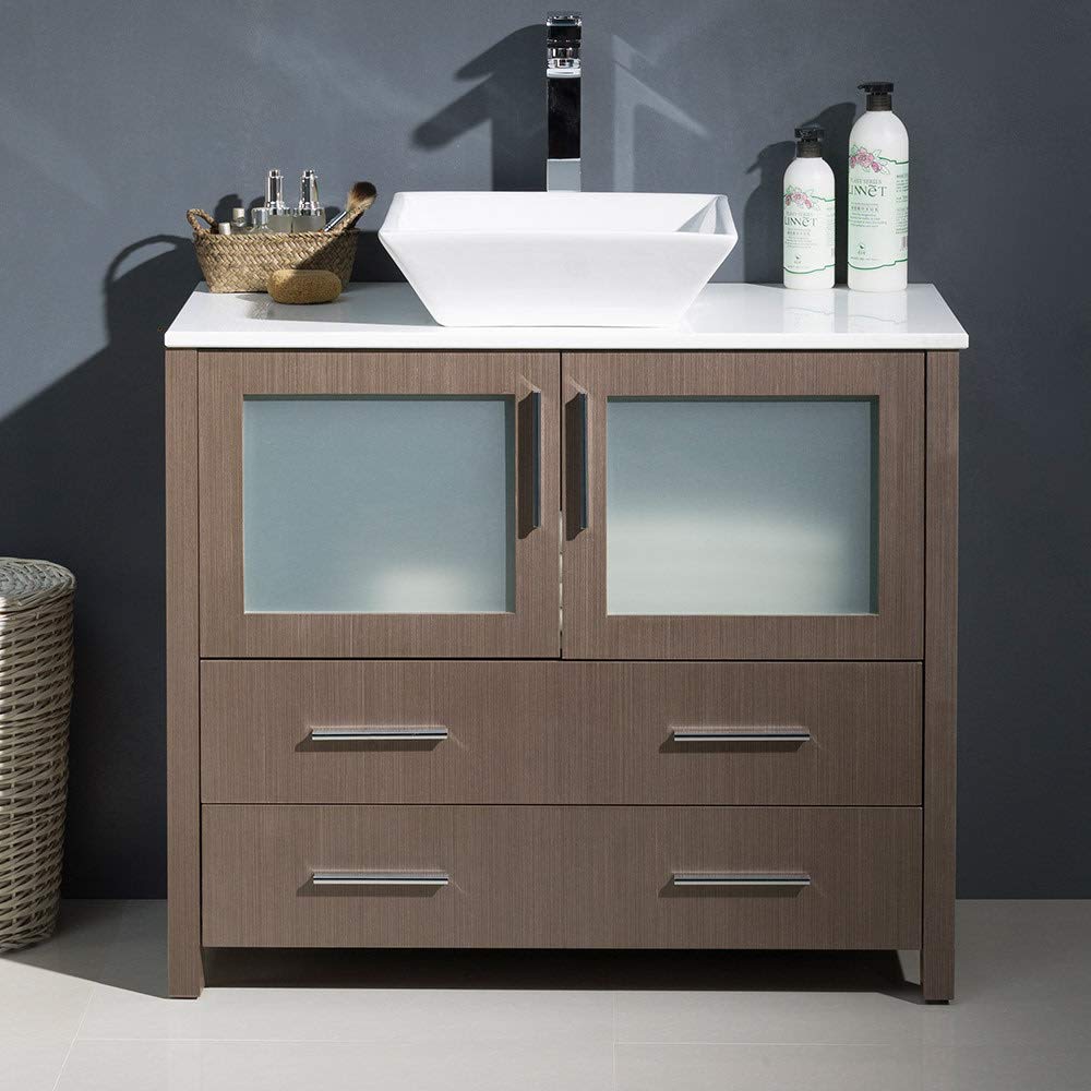 Fresca FCB6236ES-CWH-V Fresca Torino 36" Espresso Modern Bathroom Cabinet w/ Vessel Sink