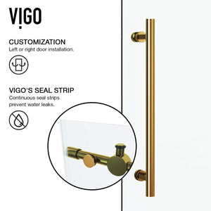 VIGO 46"W x 74"H Winslow Frameless Sliding Rectangle Shower Enclosure with Clear Tempered Glass, Reversible Door Handle and Stainless Steel Hardware in Matte Brushed Gold-VG6051MGCL48