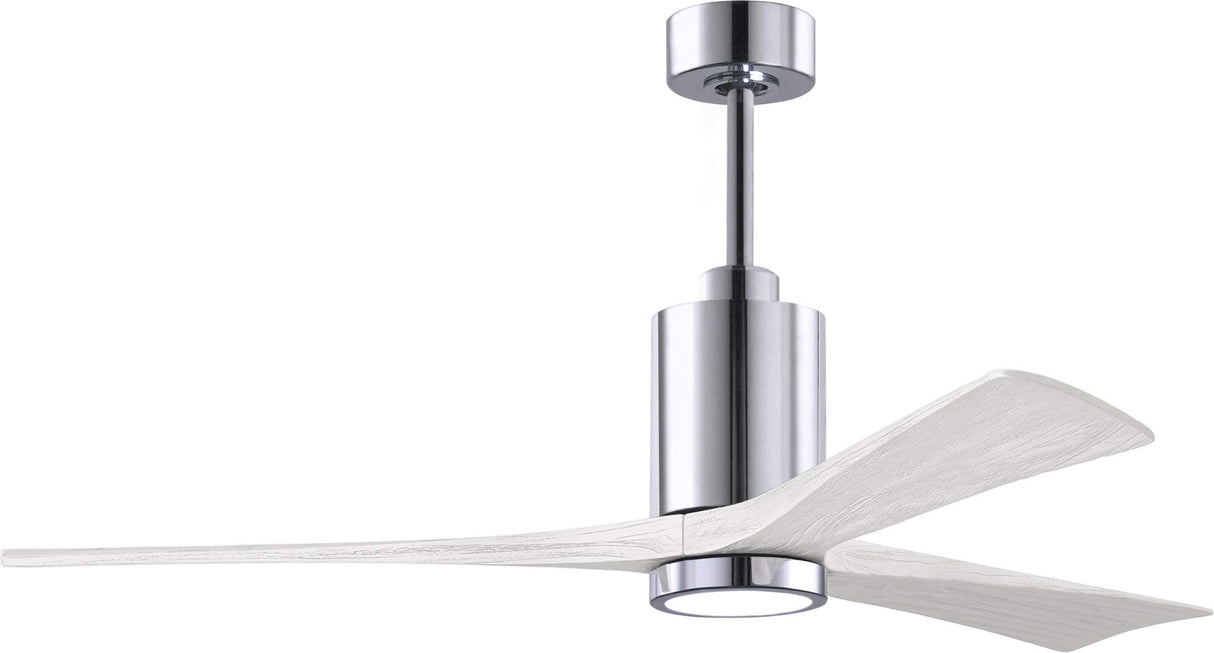Matthews Fan PA3-CR-MWH-60 Patricia-3 three-blade ceiling fan in Polished Chrome finish with 60” solid matte white wood blades and dimmable LED light kit 