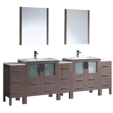 Fresca FVN62-96GO-UNS Fresca Torino 96" Gray Oak Modern Double Sink Bathroom Vanity w/ 3 Side Cabinets & Integrated Sinks