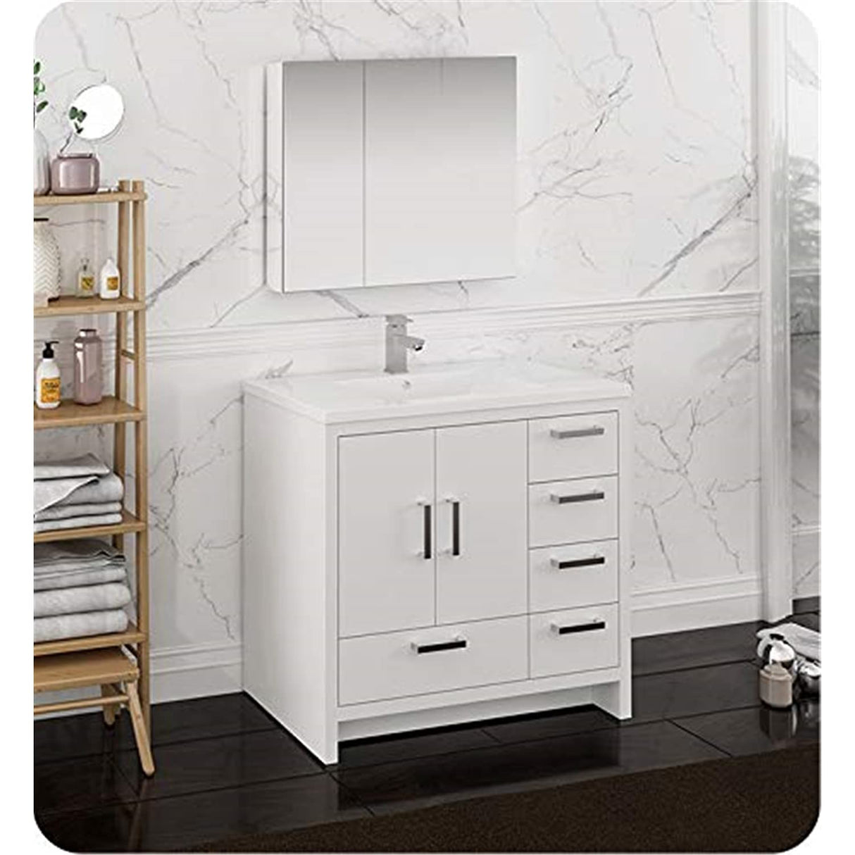 Fresca FVN9436WH-R Fresca Imperia 36" Glossy White Free Standing Modern Bathroom Vanity w/ Medicine Cabinet - Right Version