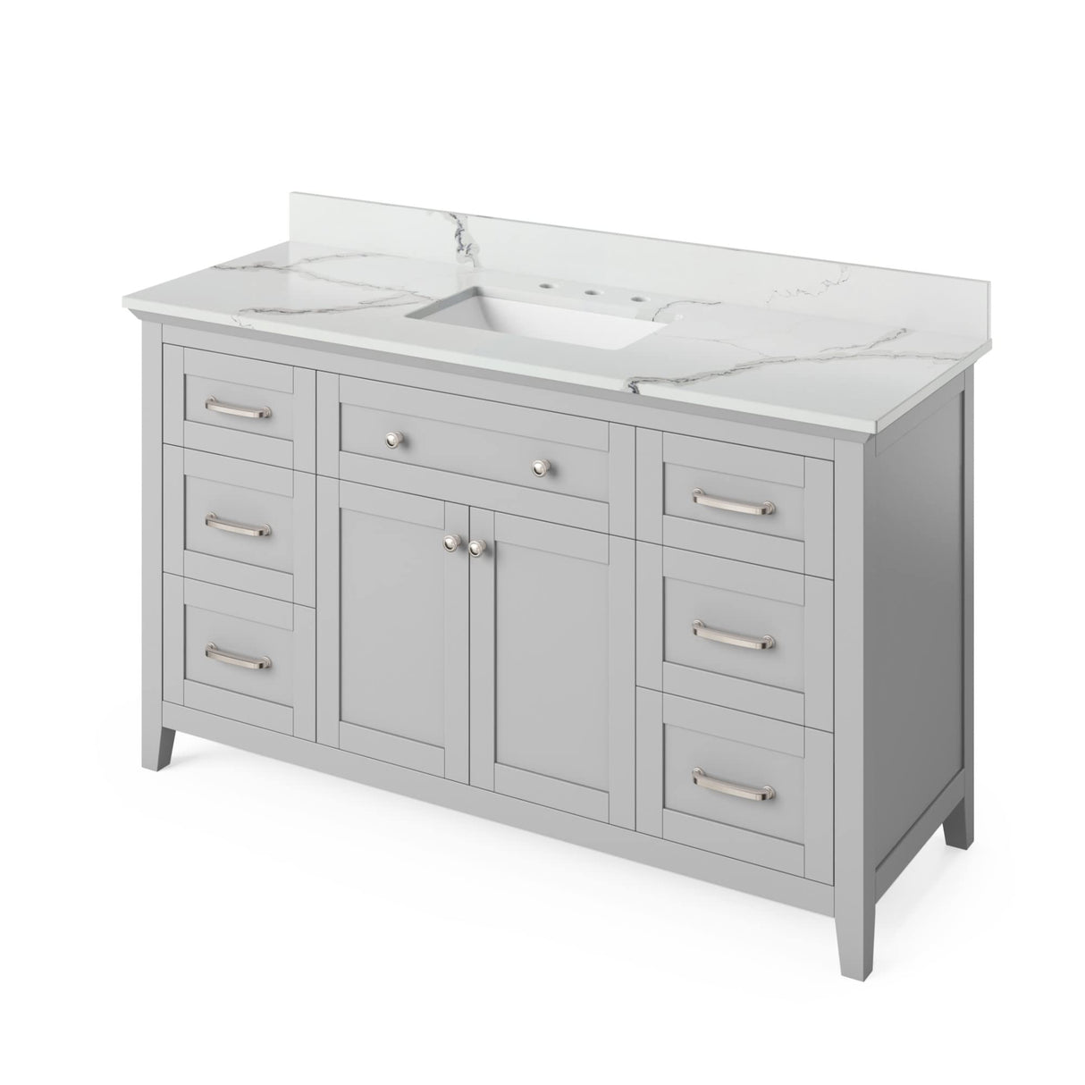 Jeffrey Alexander VKITCHA60SWHWCR 60" White Chatham Vanity, White Carrara Marble Vanity Top, undermount rectangle bowl