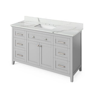 Jeffrey Alexander VKITCHA60SWHWCR 60" White Chatham Vanity, White Carrara Marble Vanity Top, undermount rectangle bowl